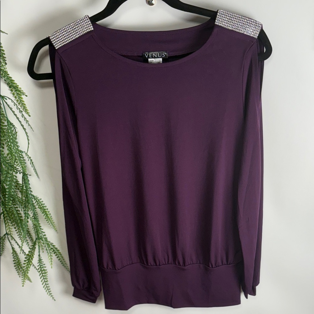 VENUS Plum Blouse with Embellished Shoulders